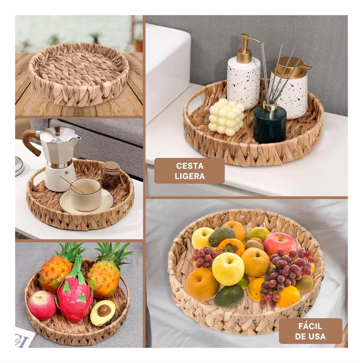 CESTA ARTESANAL REDONDA GRASS 23X4CM MOSTAZA PARA DECORACION Y HOGAR Y+POST IT - 2