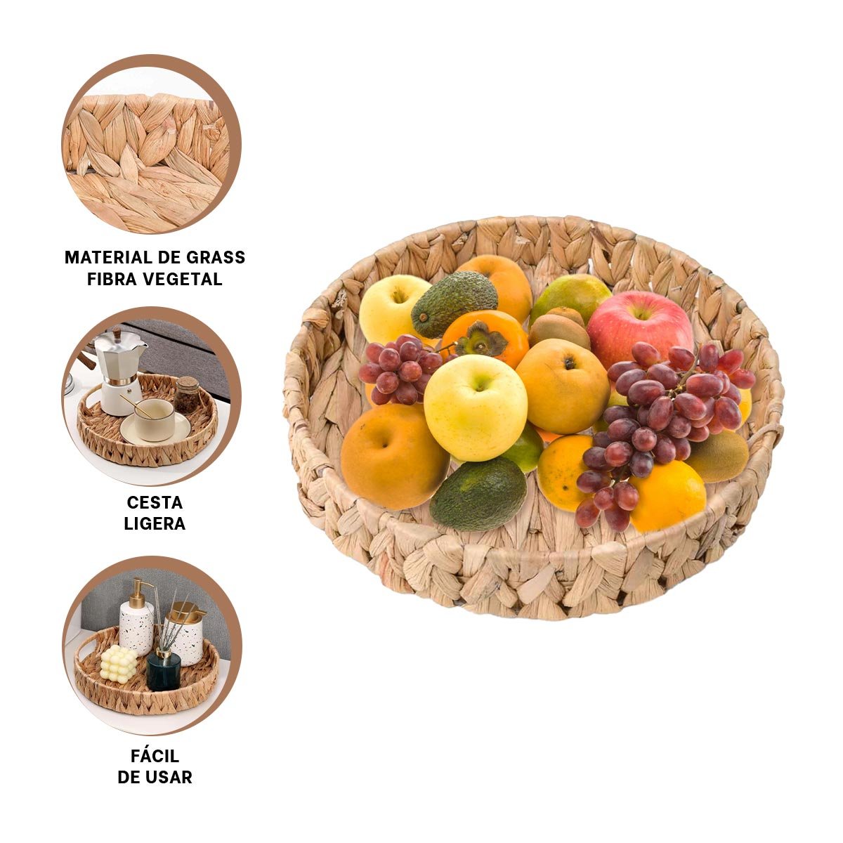 CESTA ARTESANAL REDONDA GRASS 23X4CM MOSTAZA PARA DECORACION Y HOGAR Y+POST IT - 5