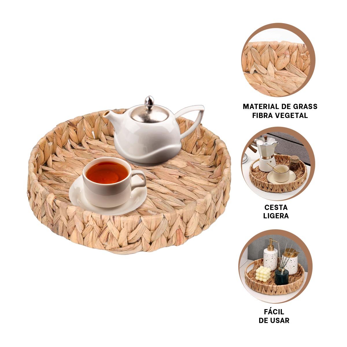CESTA CIRCULAR TEJIDA GRASS 23X4CM MOSTAZA PARA CASA Y DECORACION FESTIVA Y+PAPEL REGALO - 5