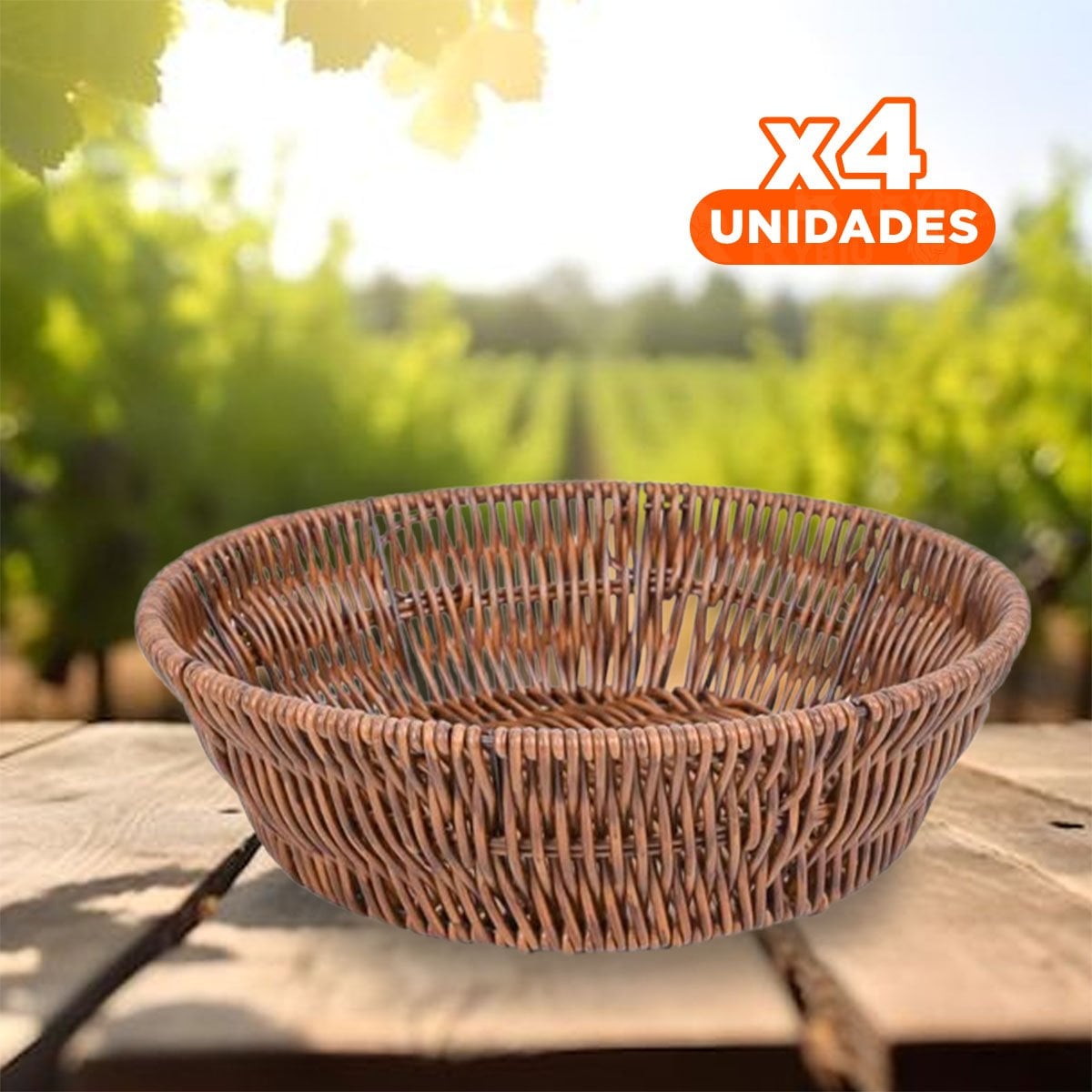 PACK4 BANDEJA TEJIDA CIRCULAR 25X19X7CM MARRON PARA ORDEN EN HOGAR PLUS Y+REGALO STICKER - 1