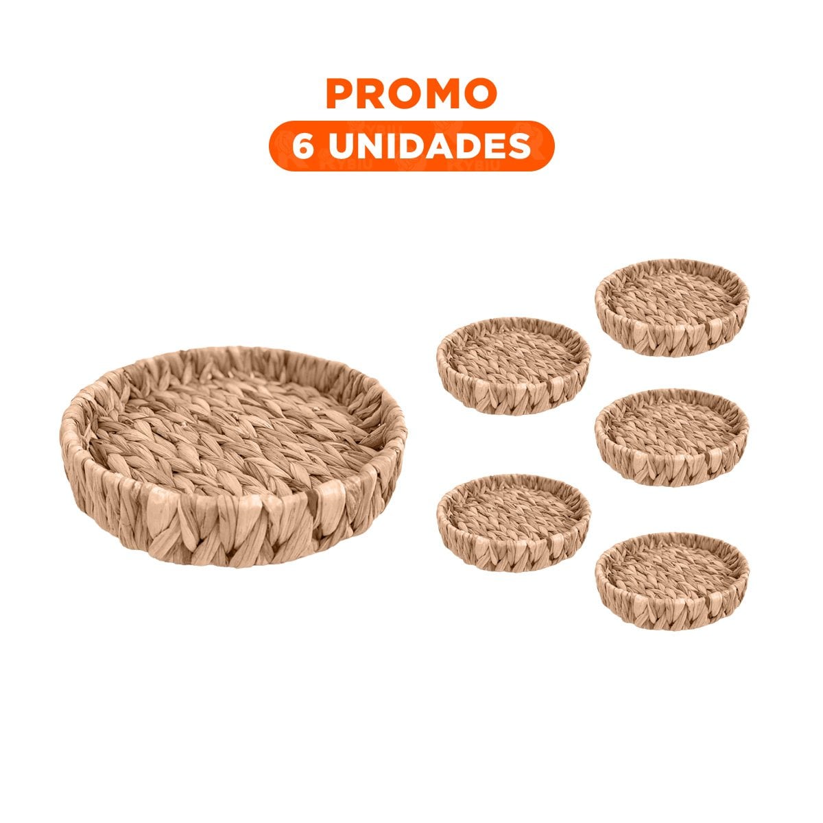 PACK6 CONTENEDOR ARTESANAL REDONDO GRASS 23X4CM MOSTAZA PARA CASA DECORATIVA Y+REGALO STICKER - 1