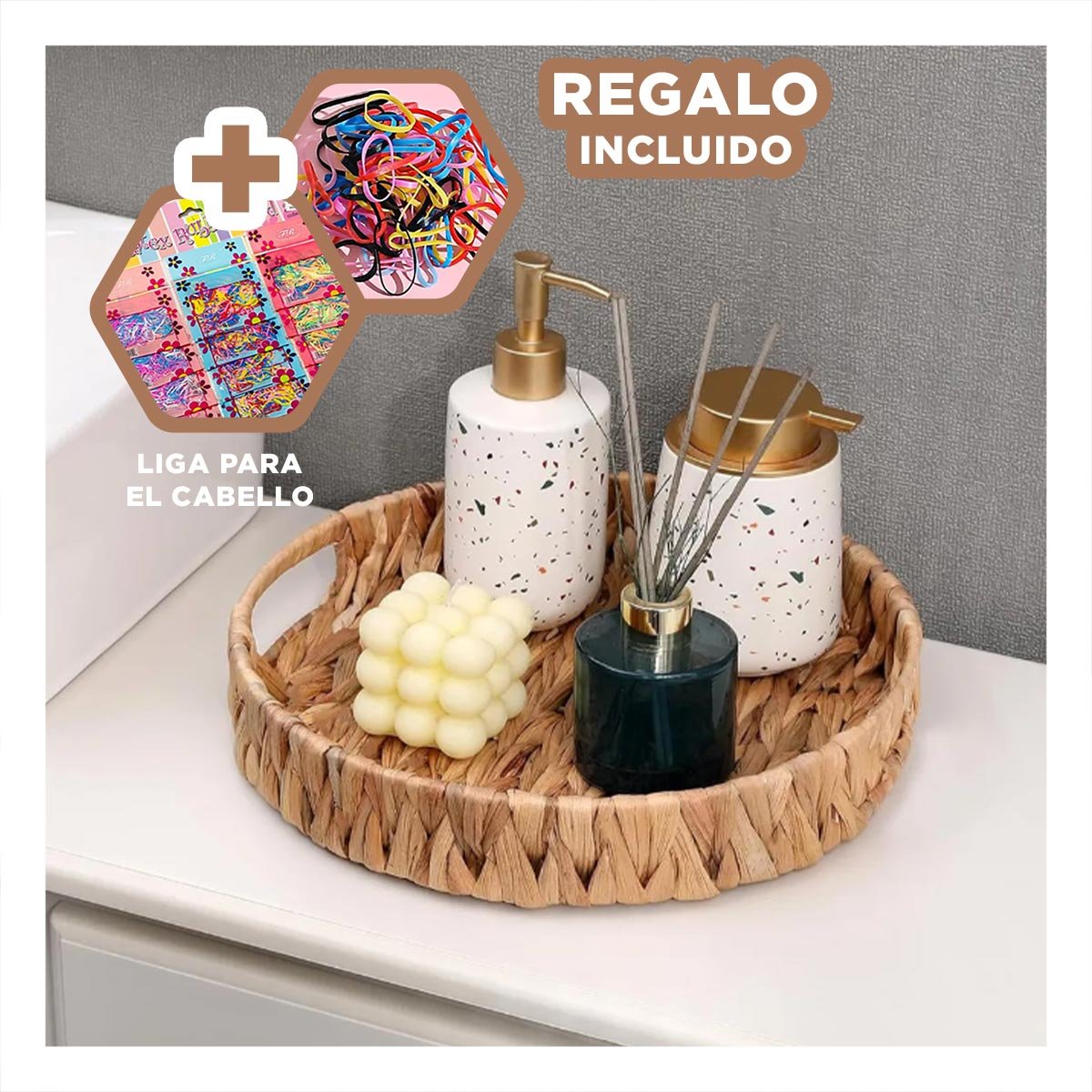 CESTA TRENZADA CIRCULAR GRASS 23X4CM MOSTAZA PARA CASA Y ESPACIOS DECORATIVOS Y+LIGAS REGALO - 2
