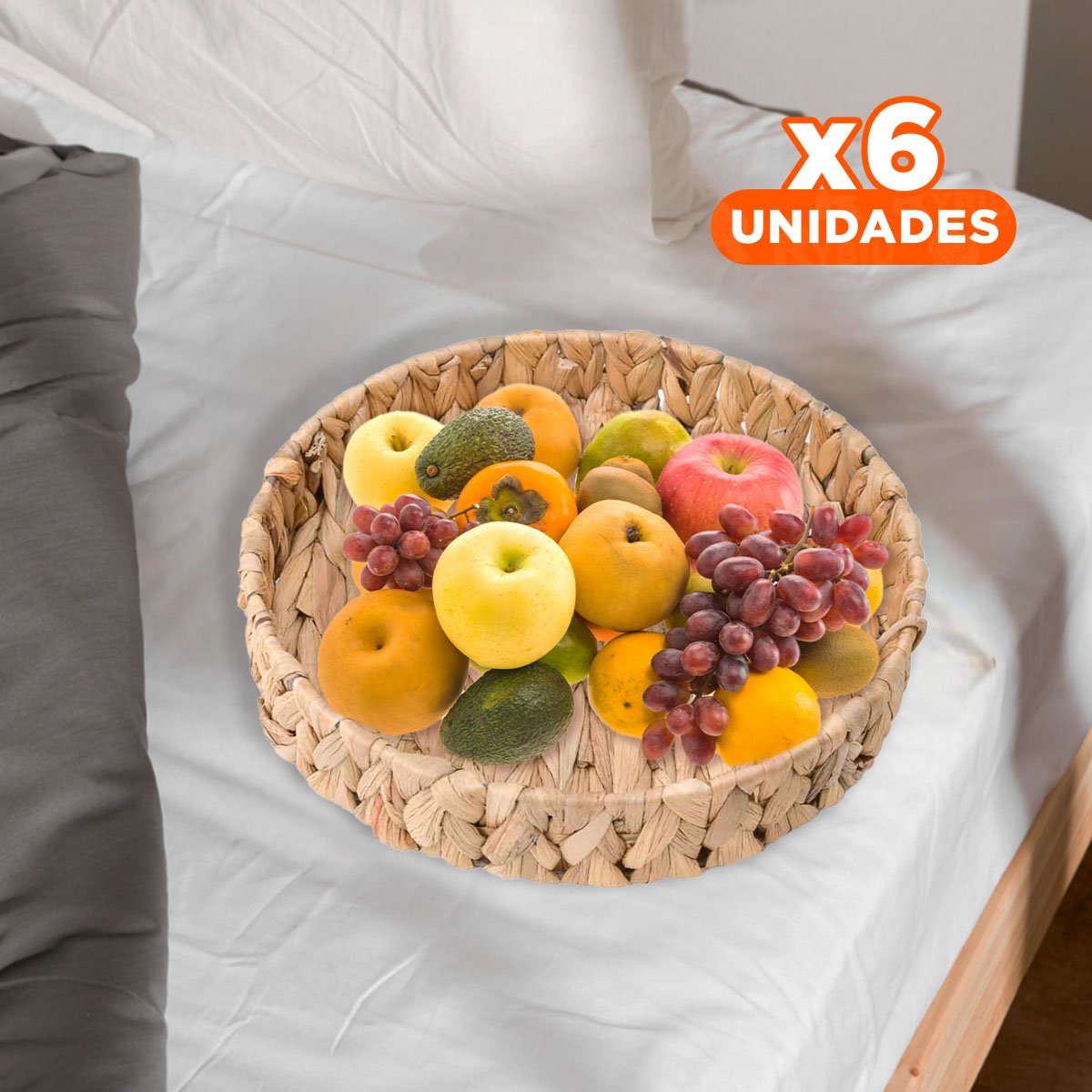 PACK6 CONTENEDOR REDONDO TEJIDO GRASS 23X4CM MOSTAZA PARA HOGAR Y NAVIDAD DECORATIVA - 1