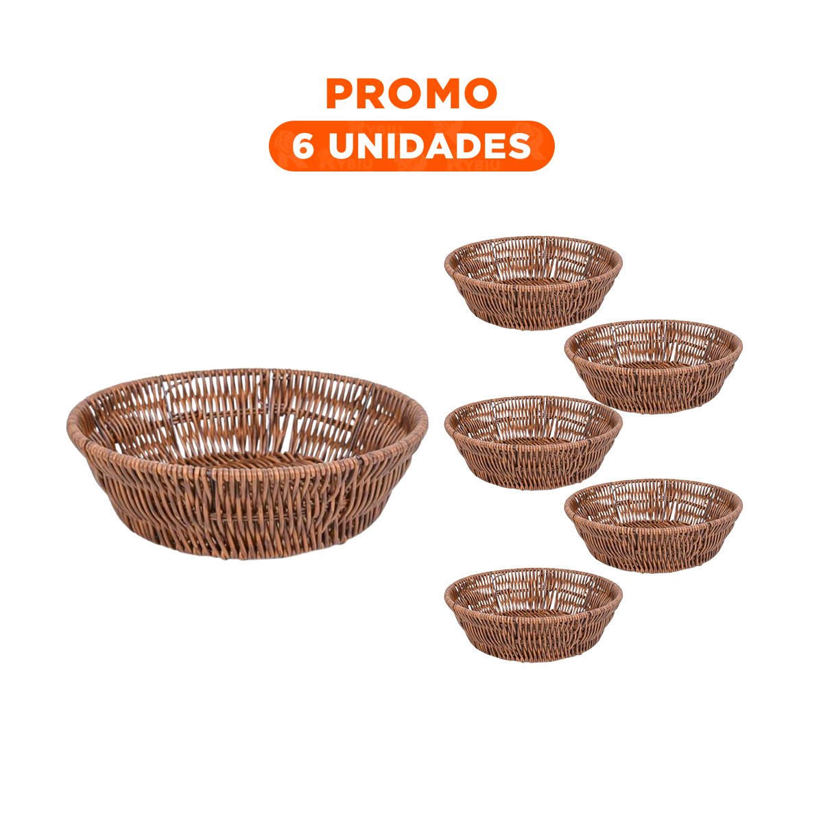 PACK6 BANDEJA TEJIDA CIRCULAR 21X15X7CM MARRON FUNCIONAL ALMACENAMIENTO PLUS Y+REGALO STICKER - 1