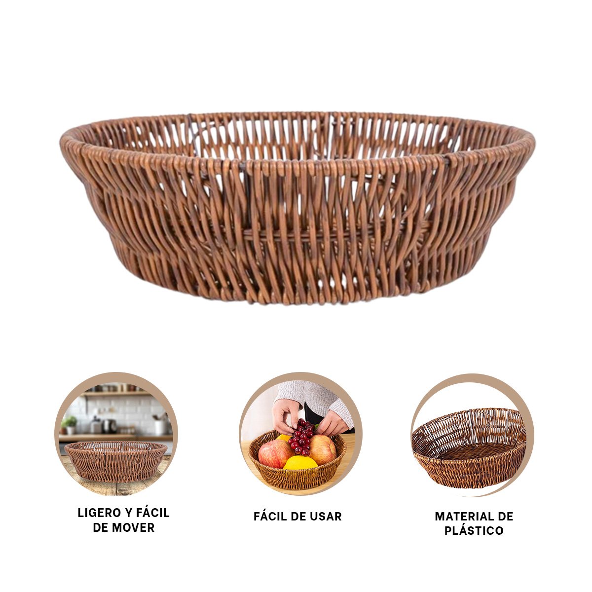 CESTA TEJIDA CIRCULAR 21X15X7CM MARRON DECORATIVA PARA ORGANIZAR PLUS Y+POST IT - 5