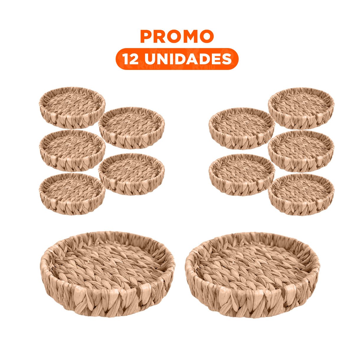 PACK12 CONTENEDOR CIRCULAR TEJIDO GRASS 23X4CM MOSTAZA PARA DECORACION Y NAVIDAD - 1