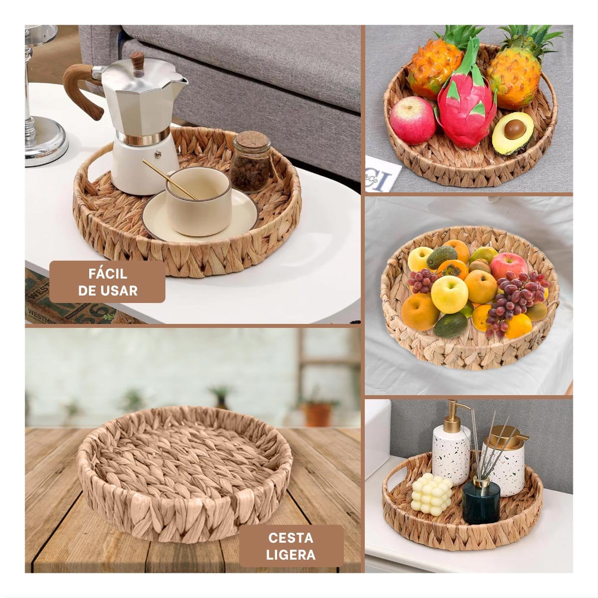 PACK12 CONTENEDOR CIRCULAR TEJIDO GRASS 23X4CM MOSTAZA PARA DECORACION Y NAVIDAD - 2