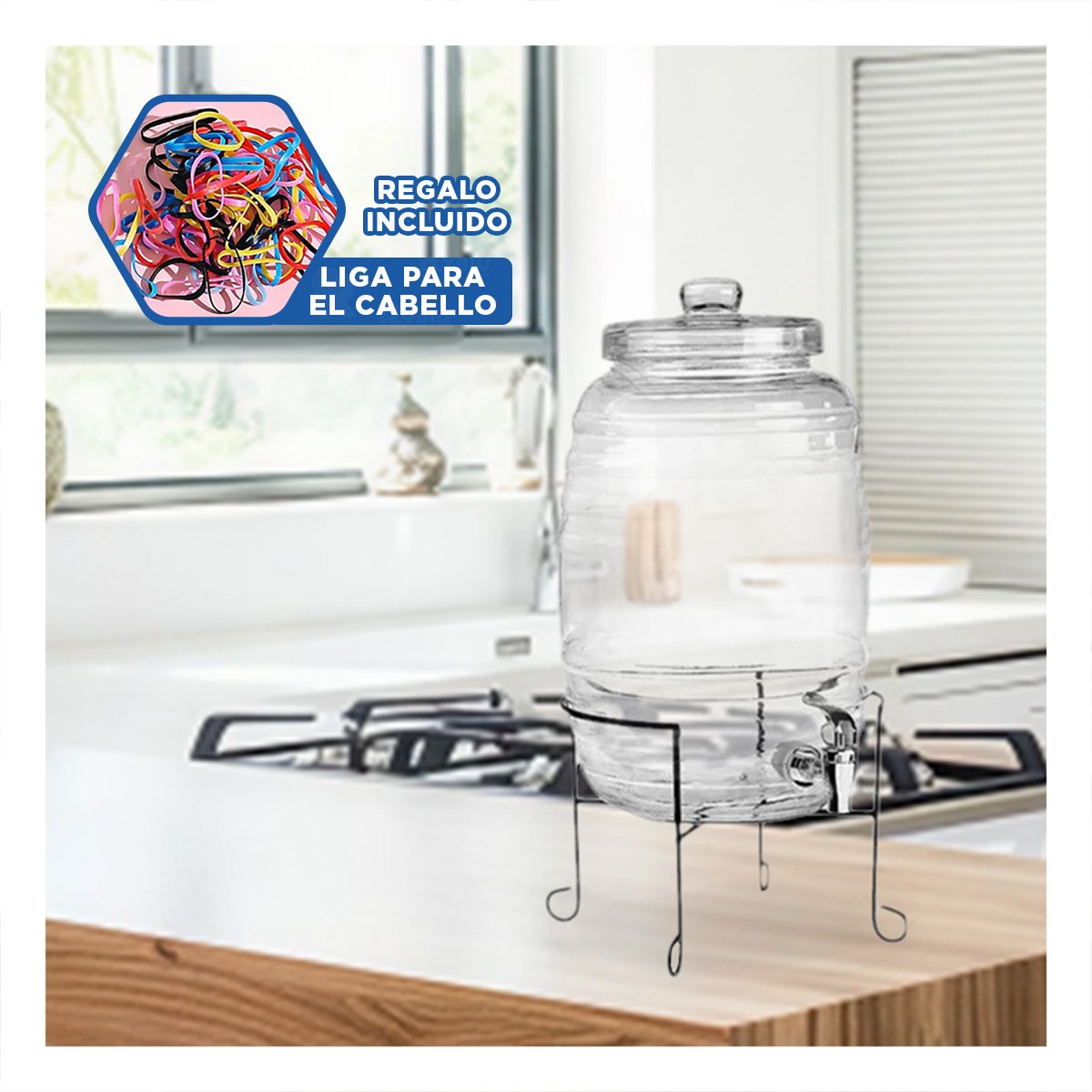 SERVIDOR DE BEBIDAS 10L CON BASE METALICA Y TAPA CHUPON TRANSPARENTE CELESTE Y+LIGAS REGALO - 2