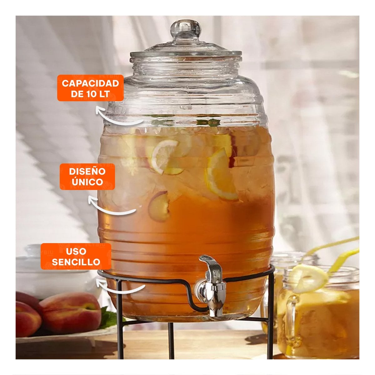 DISPENSADOR DE BEBIDAS 10L CON BASE METALICA Y TAPA CHUPON TRANSPARENTE CELESTE - 3