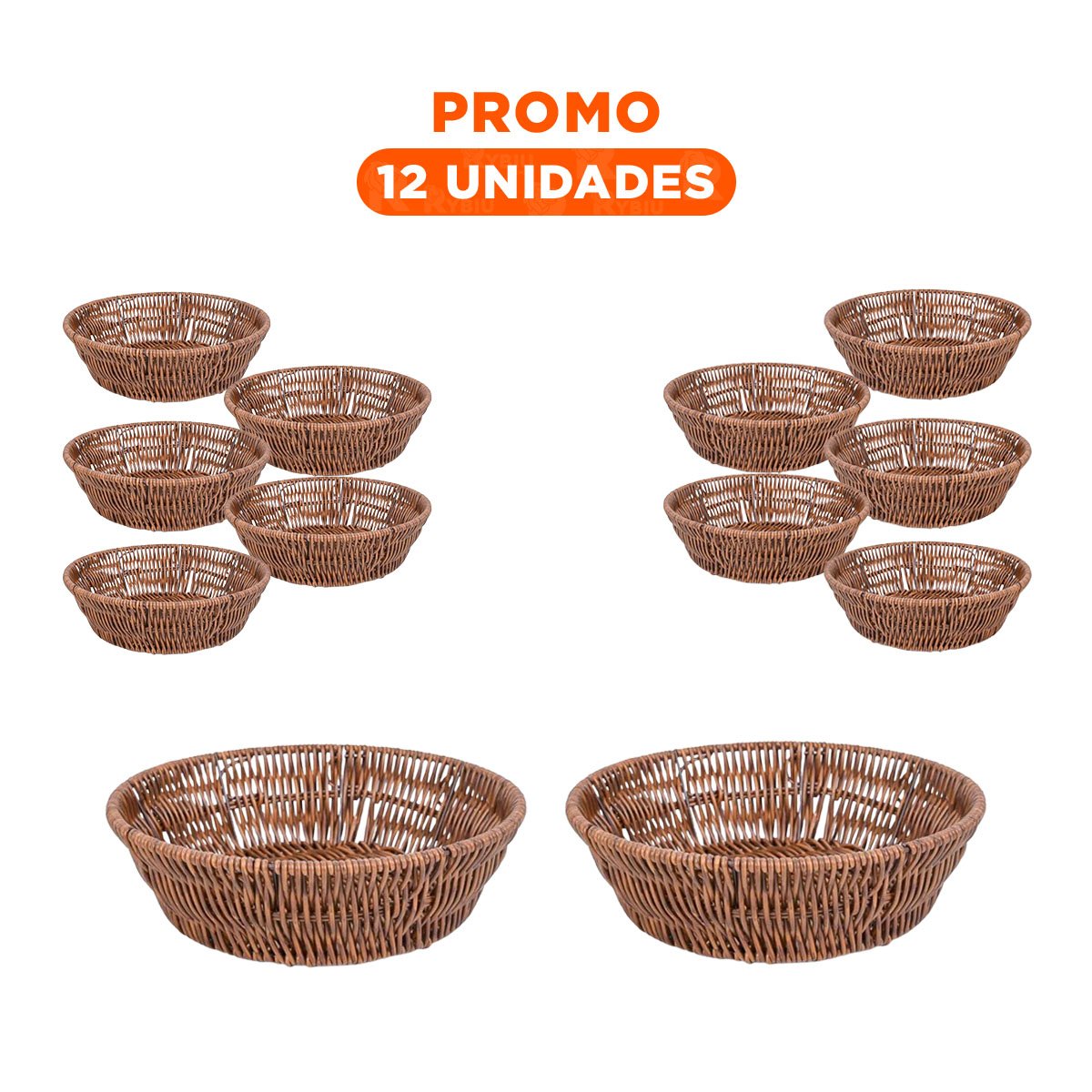 PACK12 BANDEJA TEJIDA CIRCULAR 25X19X7CM MARRON DECORATIVA PARA ROPA PLUS - 1