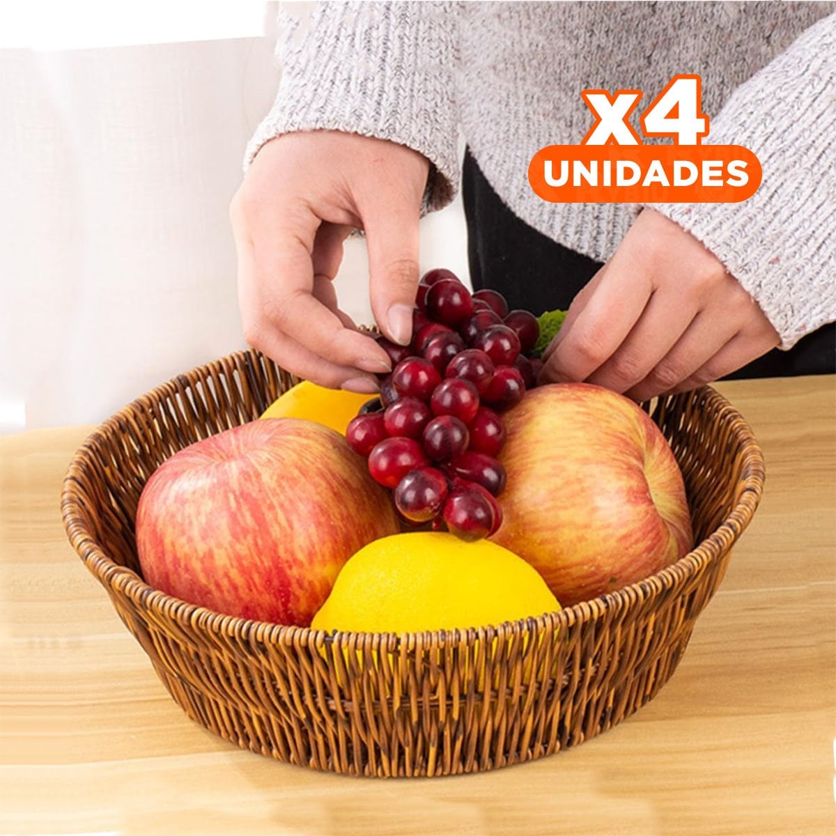 PACK4 CONTENEDOR TEJIDO CIRCULAR 21X15X7CM MARRON DECORATIVO PARA ROPA PLUS Y+PAPEL REGALO - 1