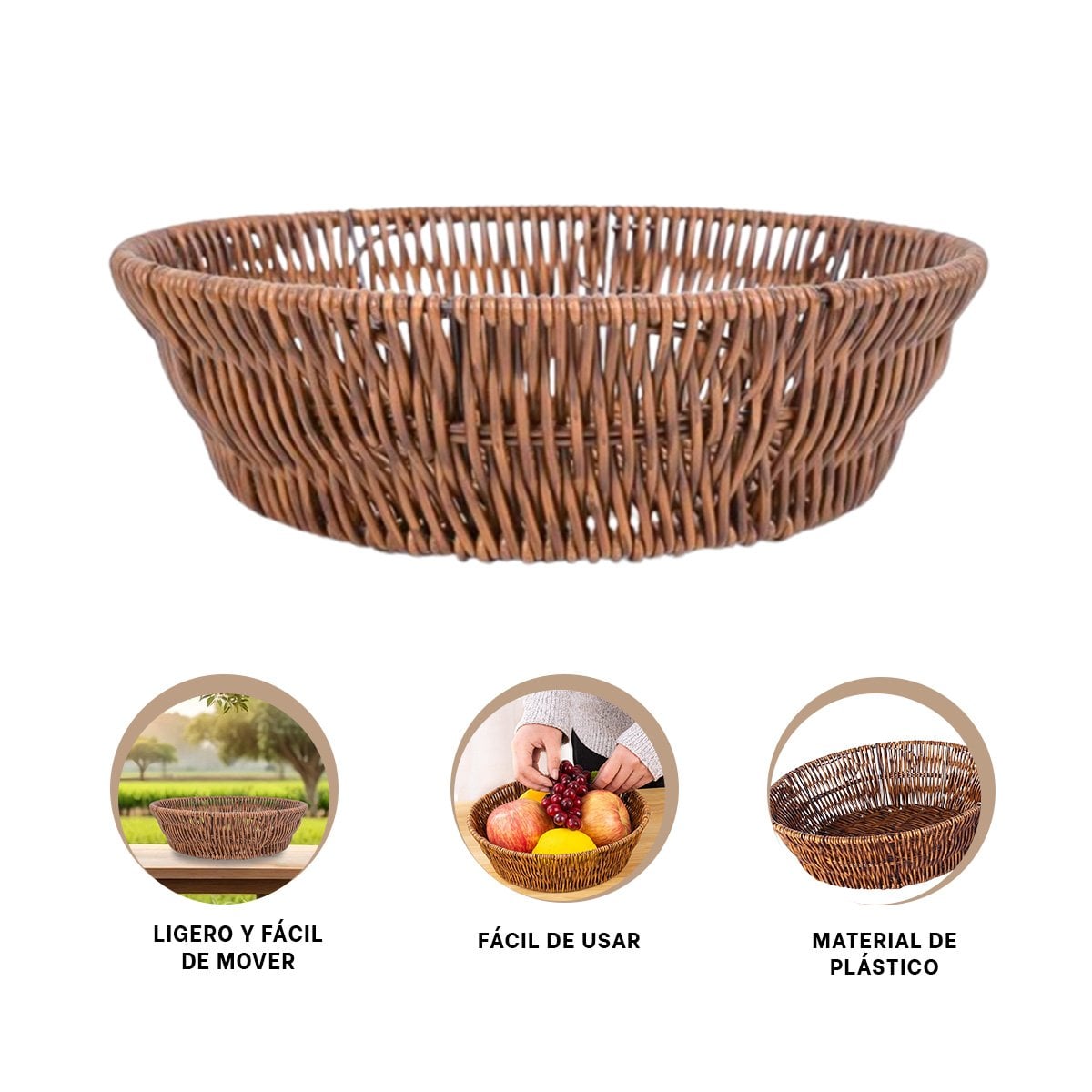 CESTA TEJIDA CIRCULAR 25X19X7CM MARRON DECORATIVA PARA ORGANIZAR PLUS Y+POST IT - 5