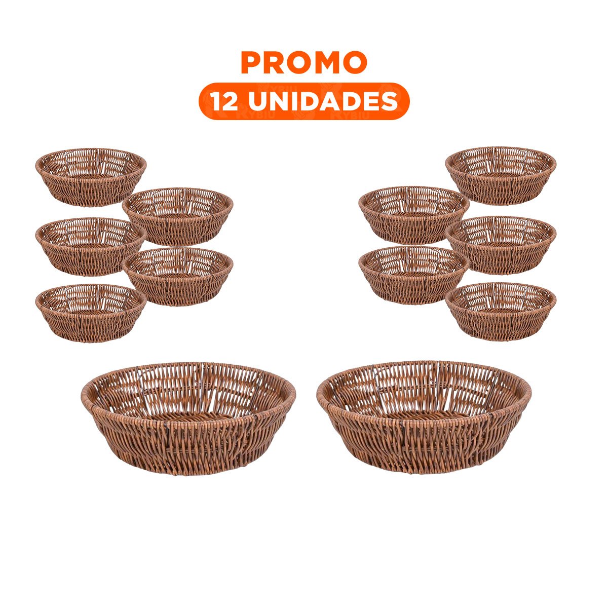 PACK12 BANDEJA TEJIDA CIRCULAR 21X15X7CM MARRON DECORATIVA PARA ROPA PLUS - 1