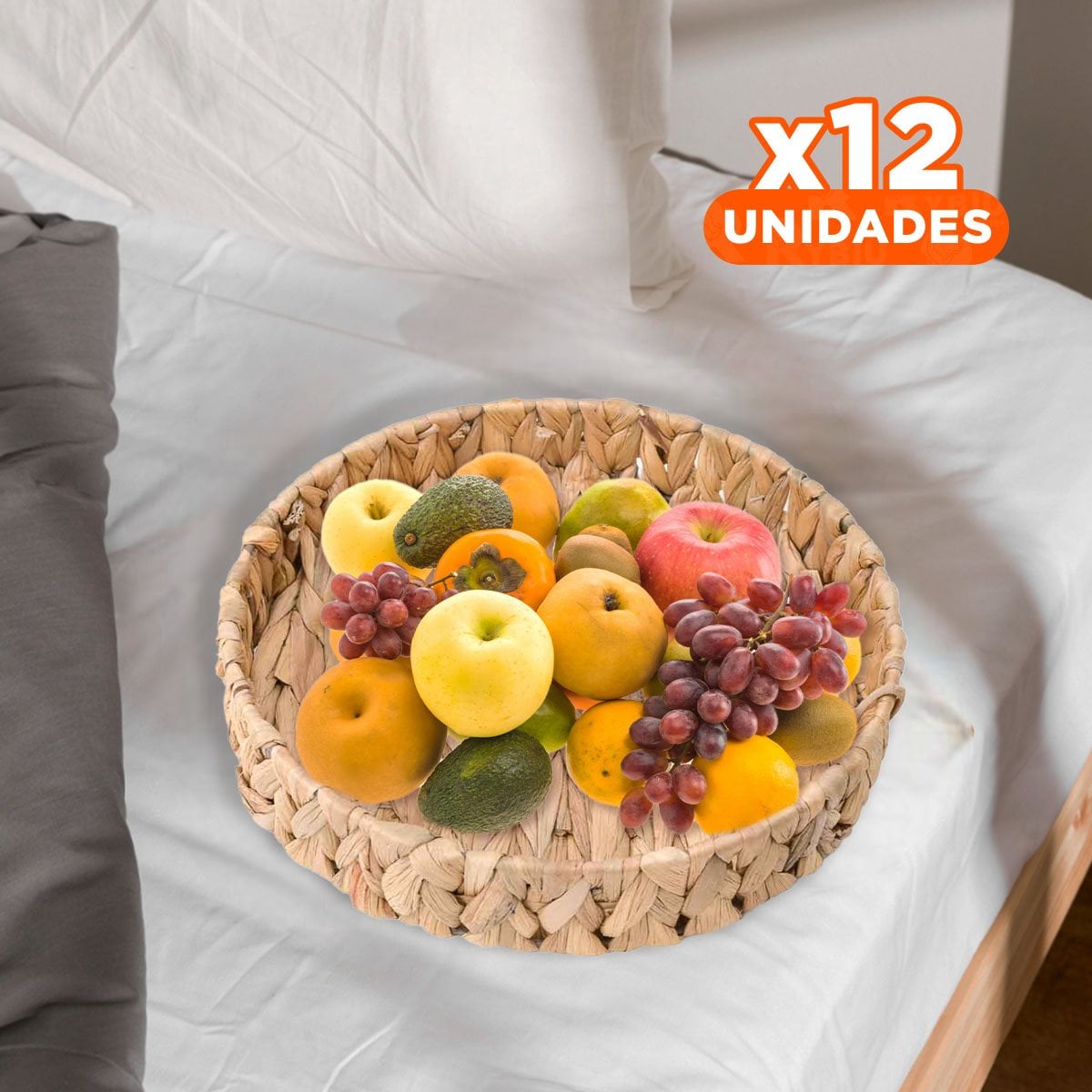 PACK12 PORTA OBJETOS REDONDO TEJIDO GRASS 23X4CM MOSTAZA PARA DECORACION Y+REGALO STICKER - 1