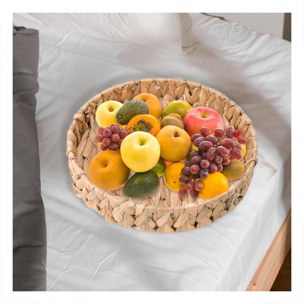 CESTA TEJIDA REDONDA GRASS 23X4CM MOSTAZA PARA HOGAR Y NAVIDAD DECORATIVA Y+REGALO STICKER - 5