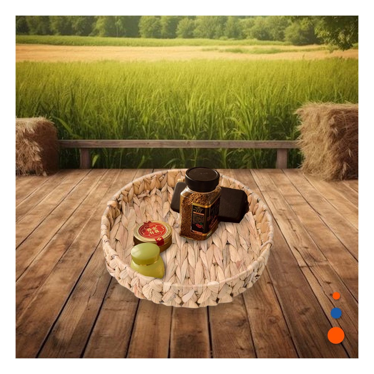 BOLSA TEJIDA CIRCULAR GRASS 27X4CM PARA DECORACION Y HOGAR MODERNO MOSTAZA Y+REGALO STICKER - 3