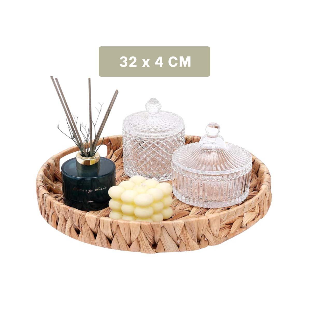 CANASTA CIRCULAR TEJIDA CON ASAS GRASS 32X4CM EN TONO MOSTAZA PARA DECORACION Y+PAPEL REGALO - 4