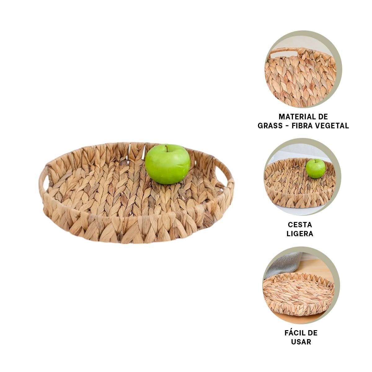 CANASTA CIRCULAR TEJIDA CON ASAS GRASS 32X4CM EN TONO MOSTAZA PARA DECORACION Y+PAPEL REGALO - 5