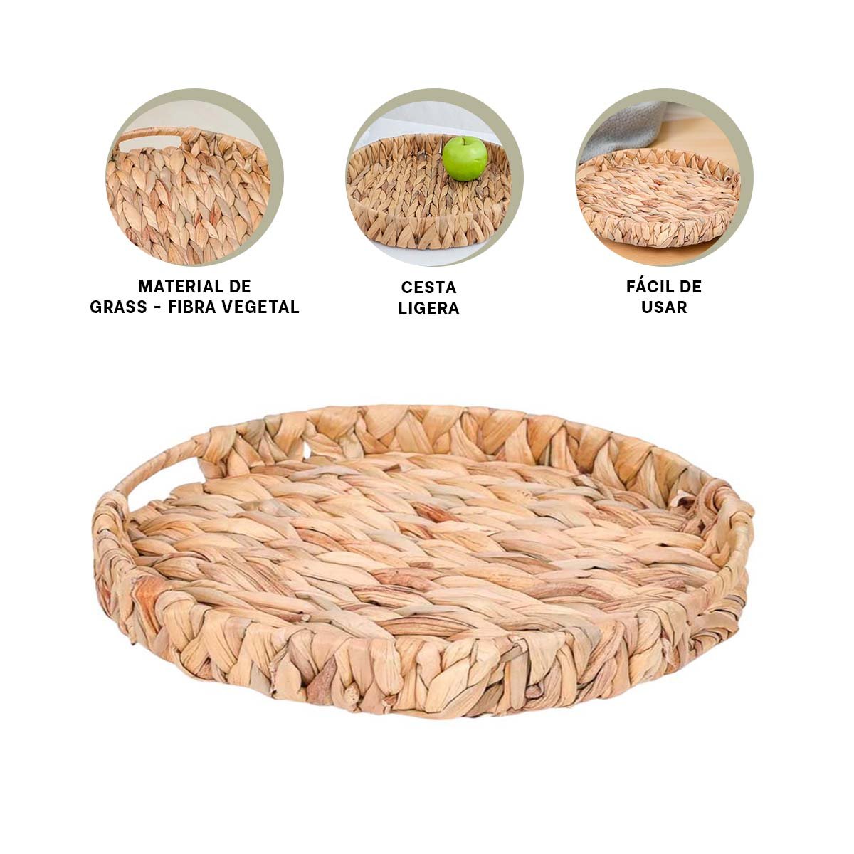 BOLSA CIRCULAR TEJIDA CON ASAS GRASS 36X5CM MOSTAZA PARA HOGAR Y ORGANIZACION Y+POST IT - 5