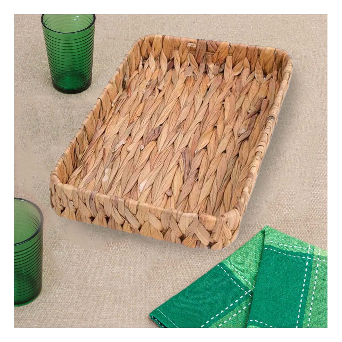 PACK12 CESTA TEJIDA RECTANGULAR GRASS 28X19X4CM MOSTAZA PARA ORGANIZAR PRODUCTOS Y+PAPEL REGALO - 2