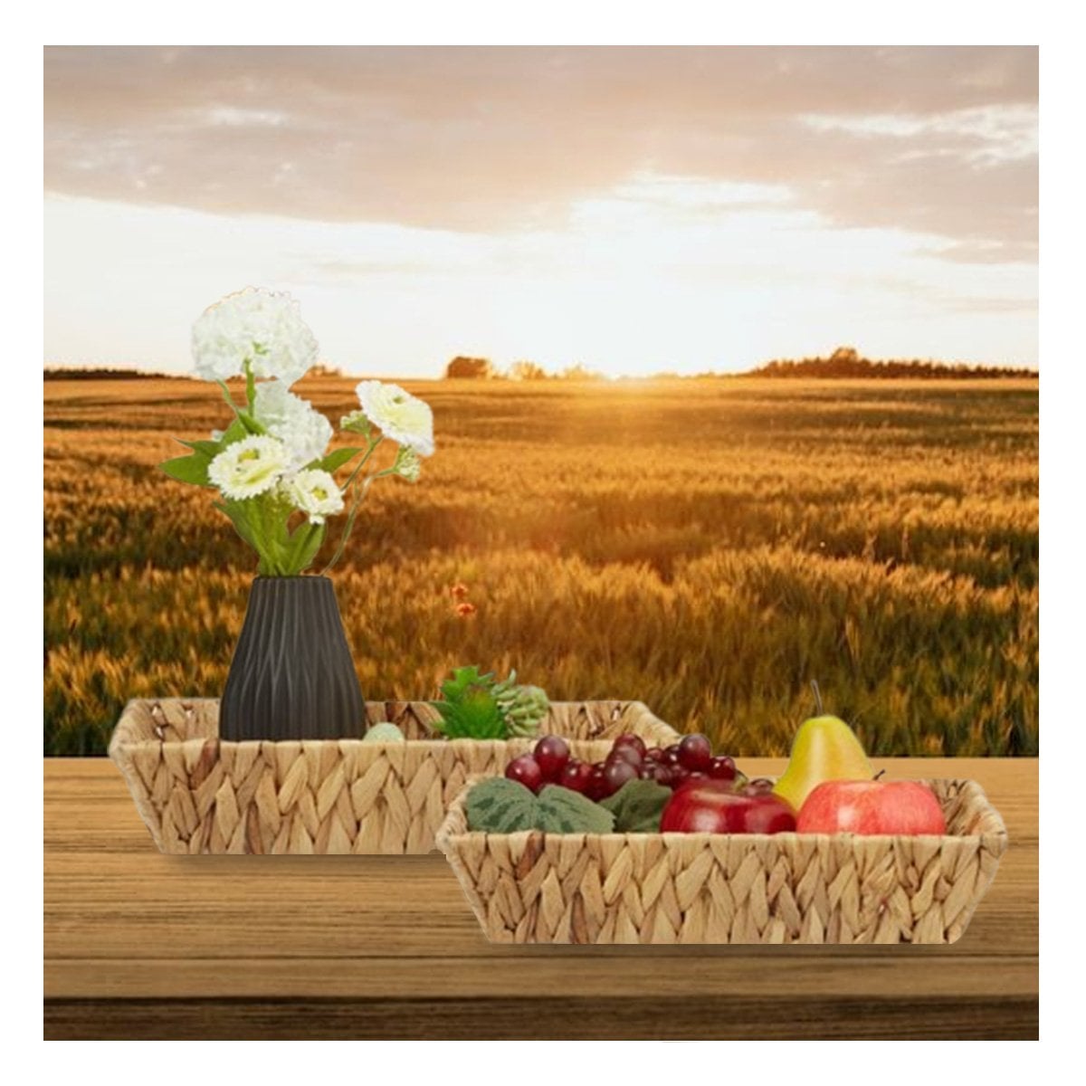 PACK12 CESTA TEJIDA RECTANGULAR GRASS 28X19X4CM MOSTAZA PARA ORGANIZAR PRODUCTOS Y+PAPEL REGALO - 3