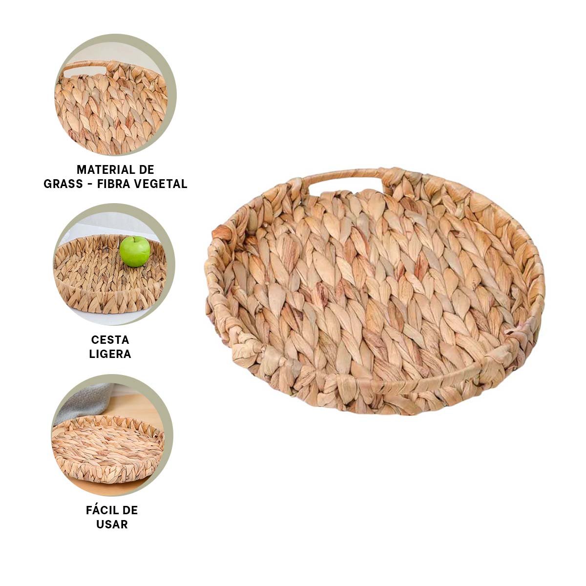 CAJON CIRCULAR TEJIDA CON ASAS GRASS 36X5CM MOSTAZA PARA ORGANIZACION Y HOGAR Y+PAPEL REGALO - 5