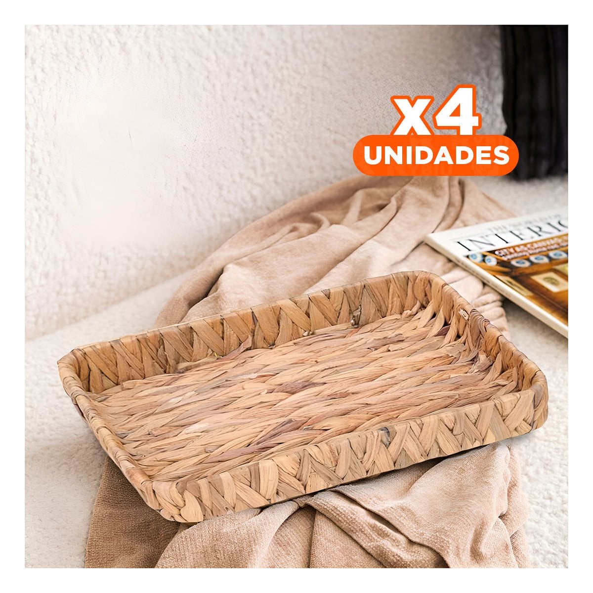 PACK4 CONTENEDOR DECORATIVO RECTANGULAR GRASS 31X23X4CM PARA SALA Y DORMITORIO Y+REGALO STICKER - 1