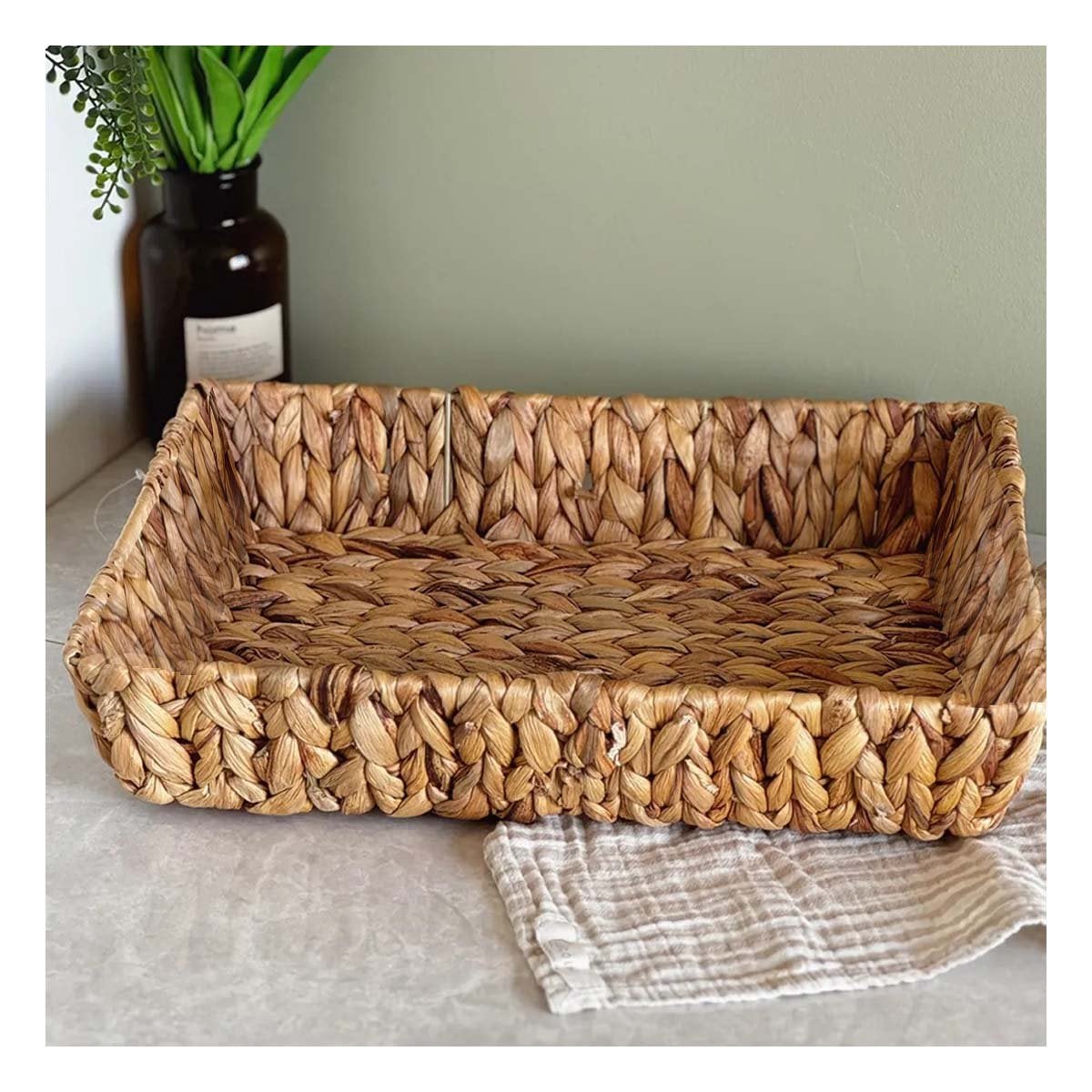 CONTENEDOR TEJIDO RECTANGULAR GRASS 31X23X4CM PARA GUARDAR OBJETOS Y ORDENAR Y+PAPEL REGALO - 1