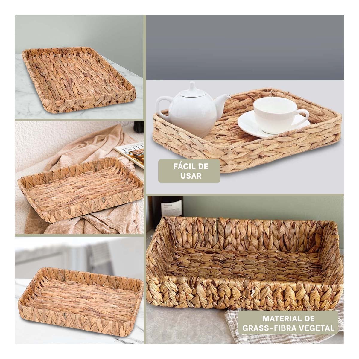 CONTENEDOR TEJIDO RECTANGULAR GRASS 31X23X4CM PARA GUARDAR OBJETOS Y ORDENAR Y+PAPEL REGALO - 3