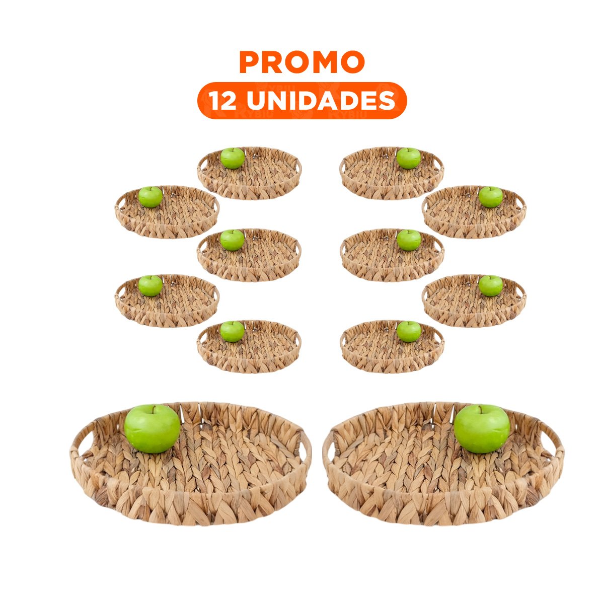 PACK12 CONTENEDOR REDONDO TEJIDA CIRCULAR CON ASAS GRASS 36X5CM MOSTAZA PARA ORGANIZAR ESPACIO - 1
