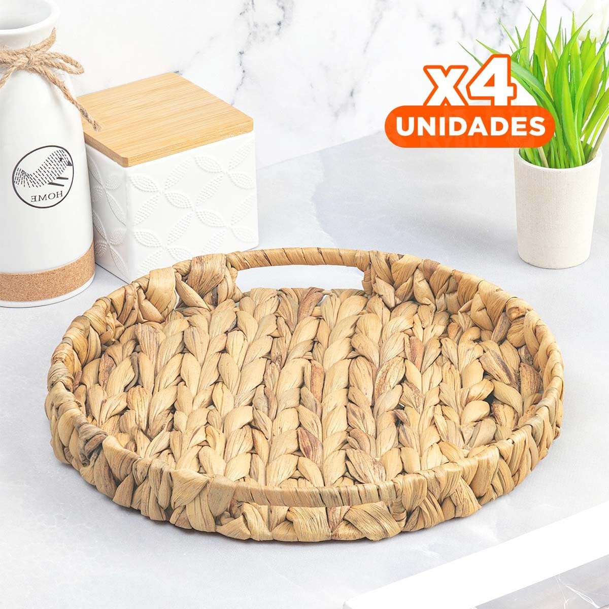 PACK4 RECIPIENTE REDONDO GRASS 31X4CM MOSTAZA PARA ORGANIZAR OBJETOS DE CASA Y+PAPEL REGALO - 1