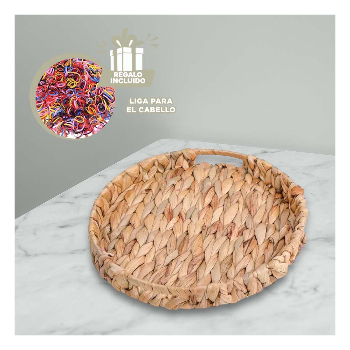 BOL TEJIDO REDONDO CON ASAS GRASS 32X4CM EN MOSTAZA PARA DECORACION Y ALMACENAJE Y+LIGAS REGALO - 2