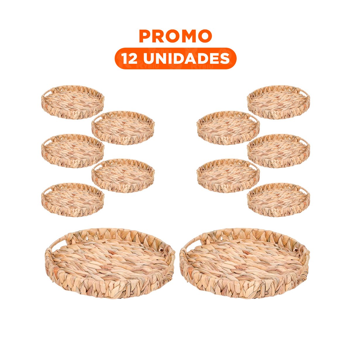 PACK12 CANASTA TEJIDA CIRCULAR CON ASAS GRASS 32X4CM COLOR MOSTAZA PARA GUARDAR ROPA - 1