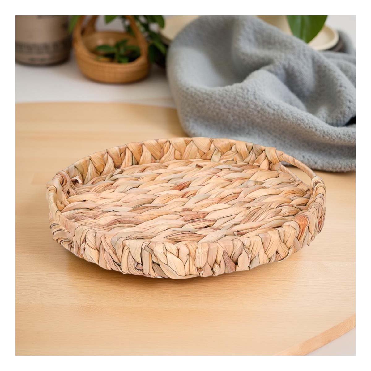 PACK12 CANASTA TEJIDA CIRCULAR CON ASAS GRASS 32X4CM COLOR MOSTAZA PARA GUARDAR ROPA - 5
