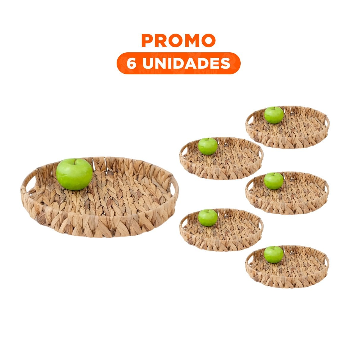 PACK6 CONTENEDOR TEJIDA CIRCULAR CON ASAS GRASS 36X5CM MOSTAZA PARA DECORACION Y+REGALO STICKER - 1