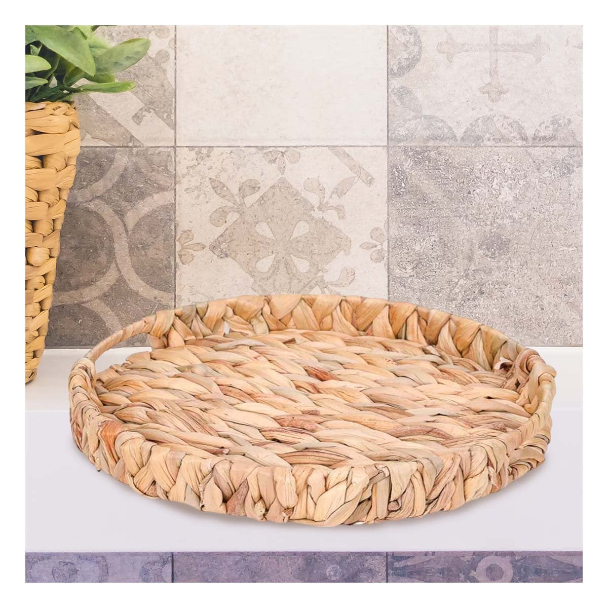 PACK6 CONTENEDOR TEJIDA CIRCULAR CON ASAS GRASS 36X5CM MOSTAZA PARA DECORACION Y+REGALO STICKER - 5