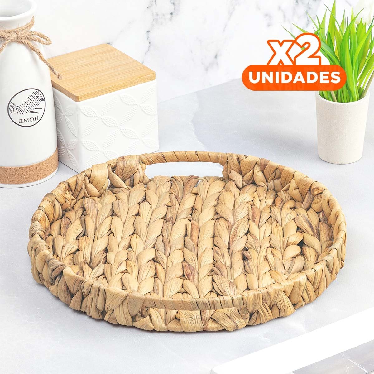 PACK2 CANASTA CIRCULAR GRASS 31X4CM MOSTAZA PARA SALA Y DECORACIÓN DE HOGAR Y+PAPEL REGALO - 1
