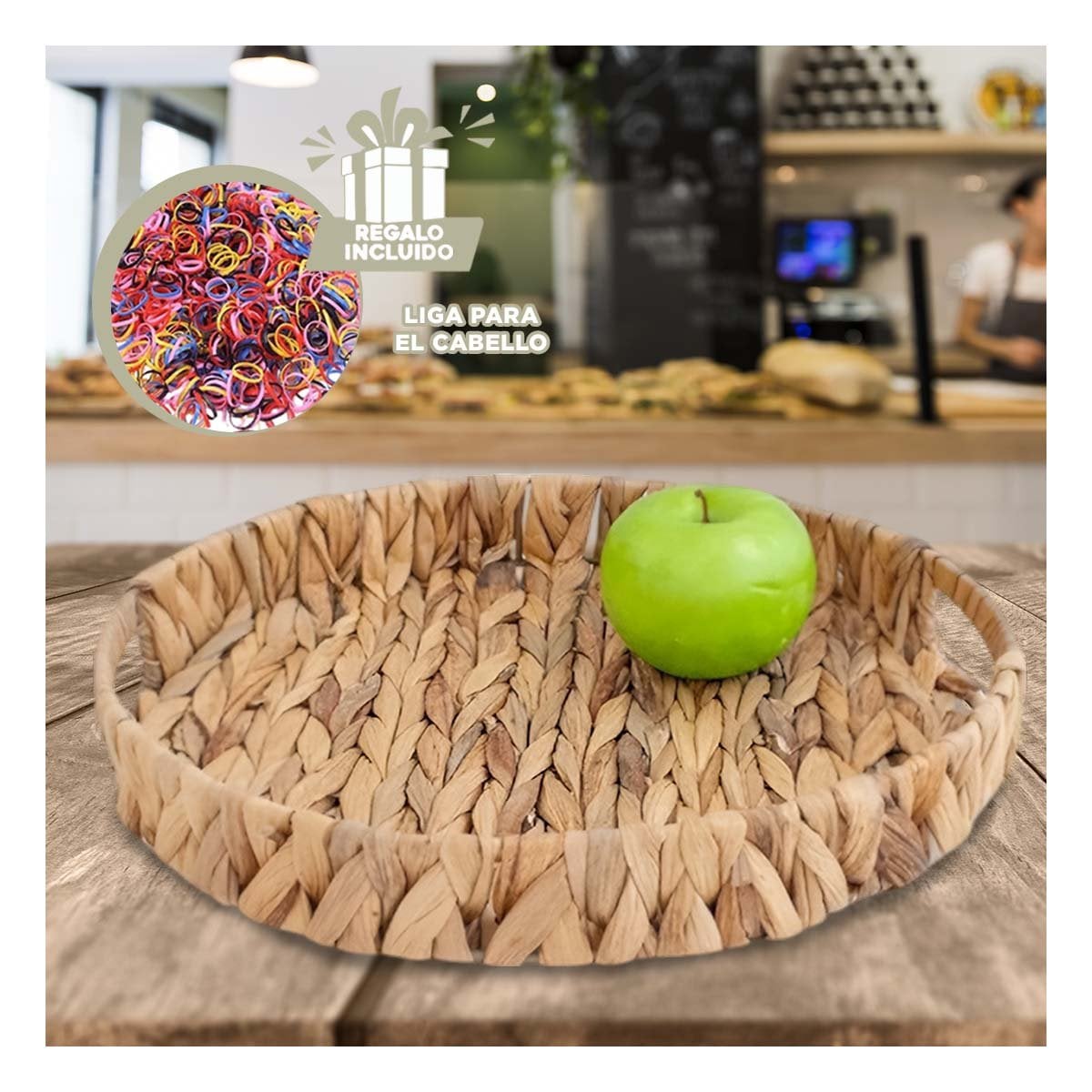 CONTENEDOR TEJIDA CIRCULAR CON ASAS GRASS 36X5CM MOSTAZA PARA ORDENAR ESPACIOS Y+LIGAS REGALO - 2