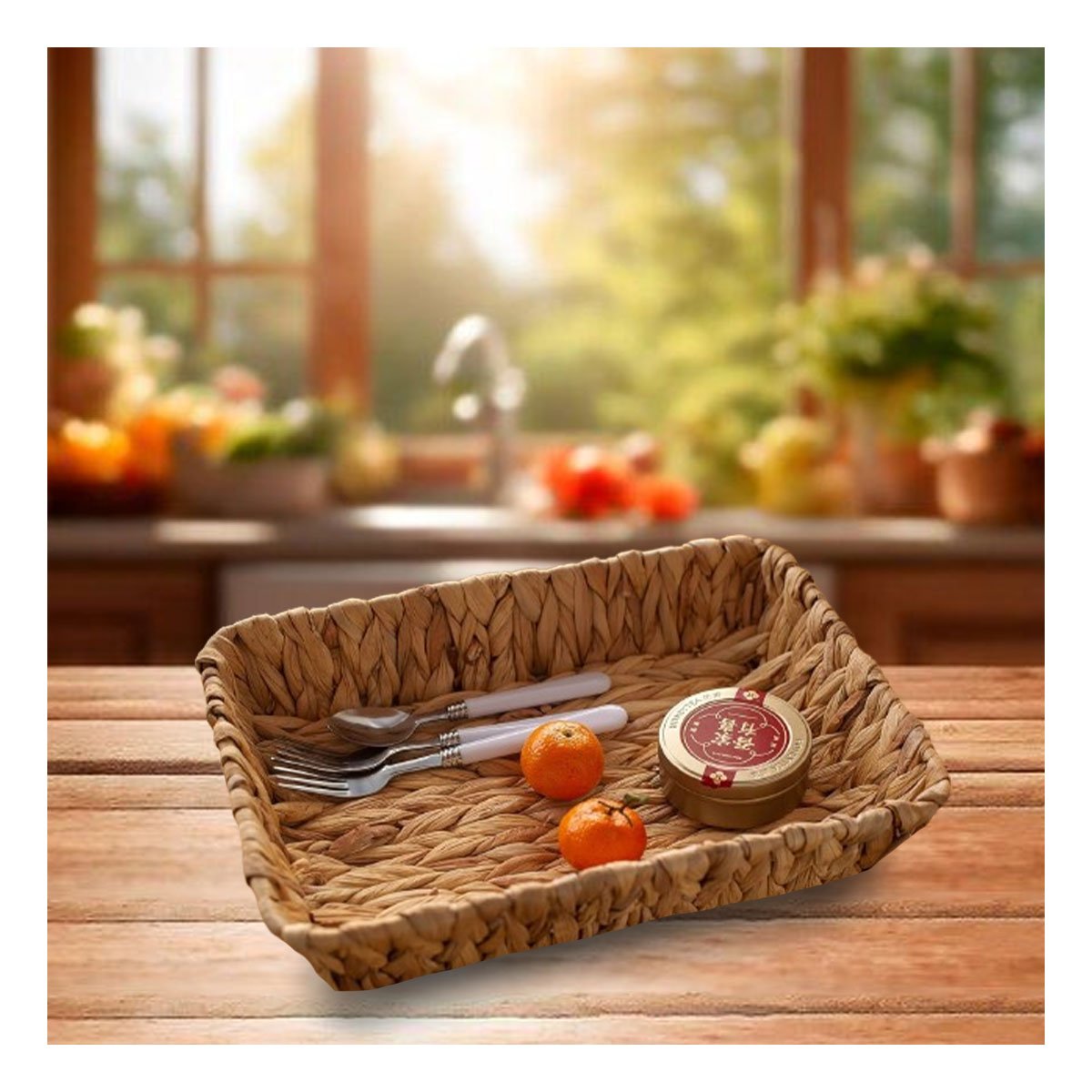 CESTA RECTANGULAR TEJIDA GRASS 28X19X4CM MOSTAZA PARA ORGANIZACION EN HOGAR - 1