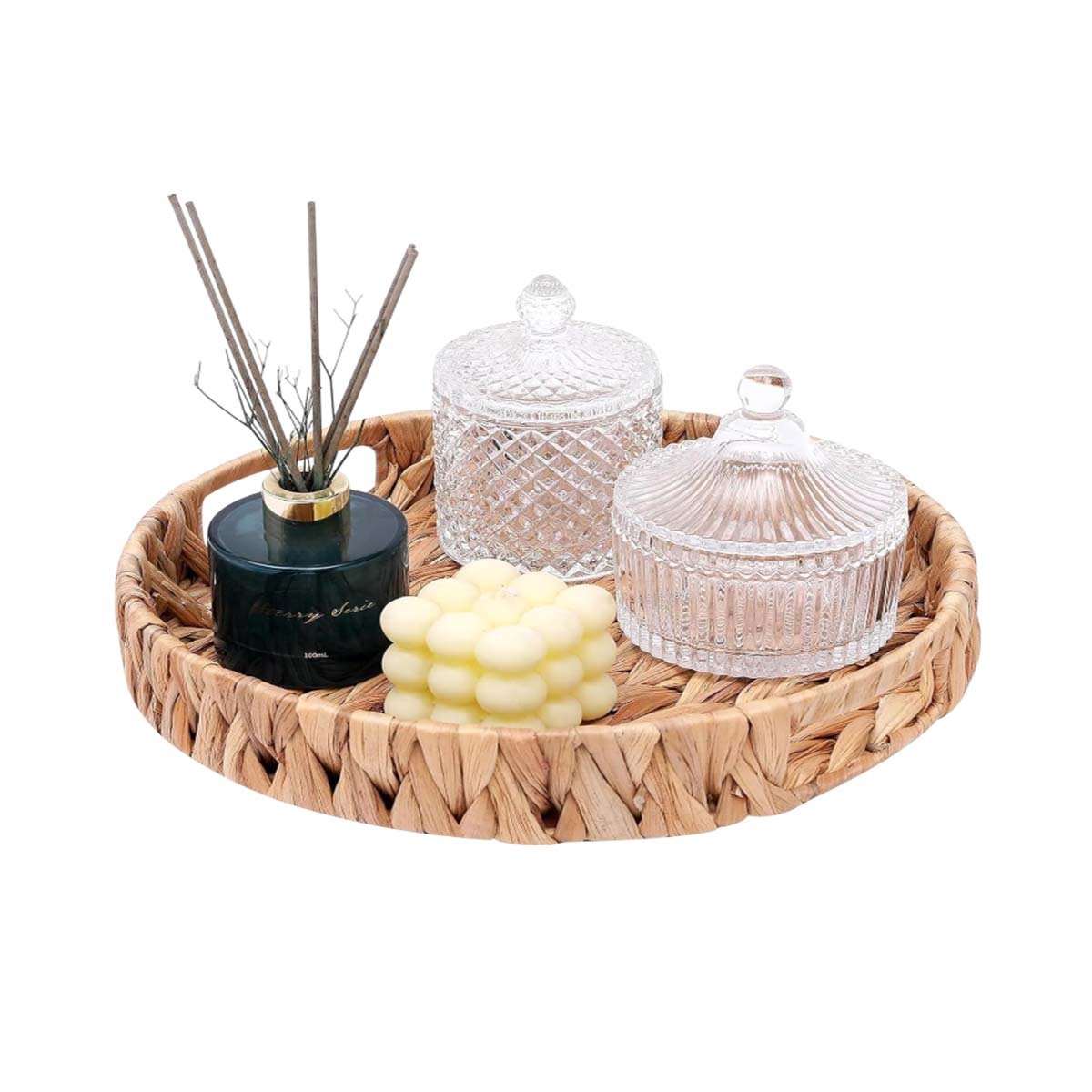 PACK12 CAJA TEJIDA CIRCULAR CON ASAS GRASS 36X5CM MOSTAZA PARA ALMACENAMIENTO Y+REGALO STICKER - 2