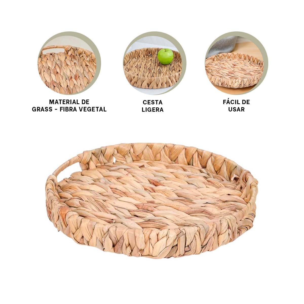 RECIPIENTE CIRCULAR TEJIDO CON ASAS GRASS 30X4CM MOSTAZA PARA ORGANIZACION HOGAR Y+POST IT - 5
