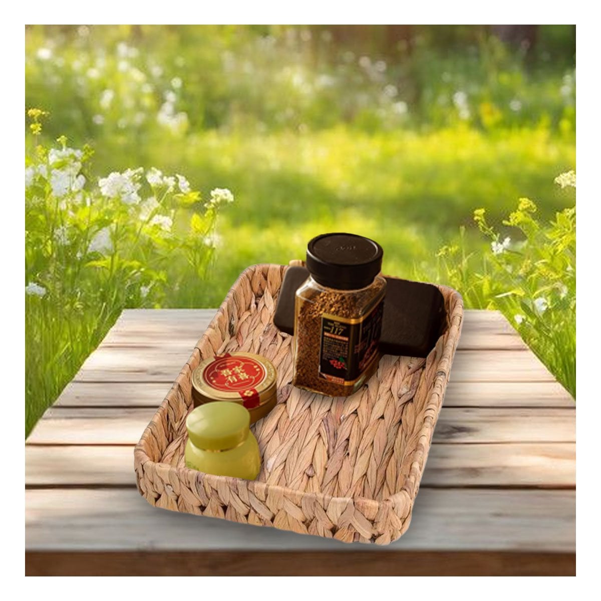 PACK4 RECEPTACULO TEJIDA RECTANGULAR GRASS 28X19X4CM MOSTAZA PARA CLASIFICAR PRODUCTOS - 3