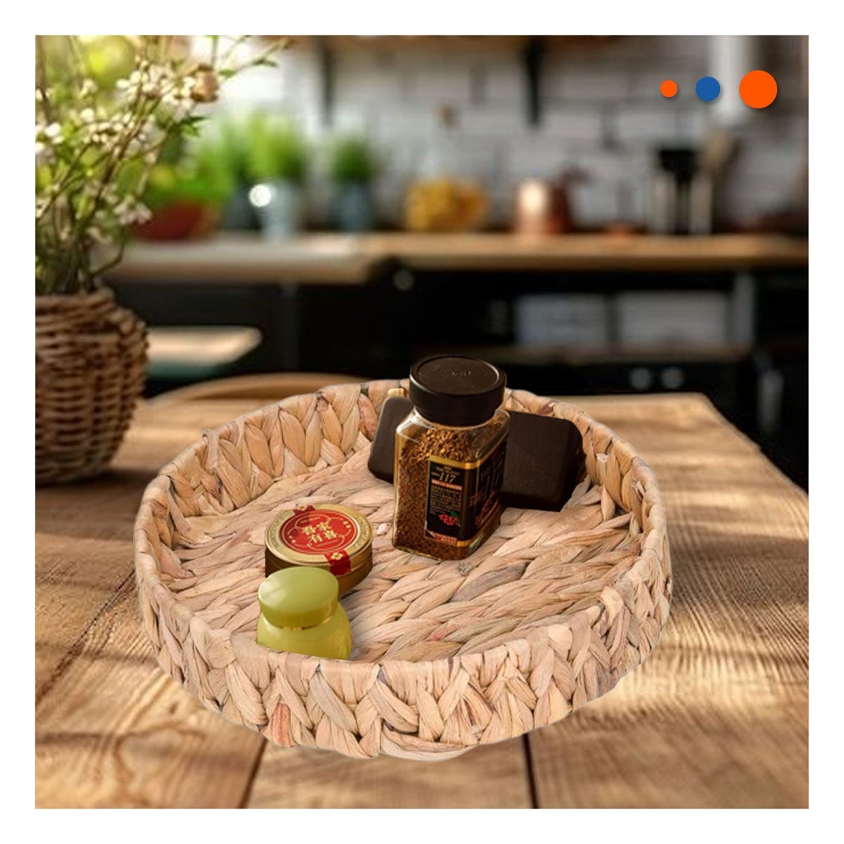 PACK6 CONTENEDOR TEJIDO CIRCULAR GRASS 27X4CM PARA HOGAR NAVIDAD MOSTAZA Y+REGALO STICKER - 5