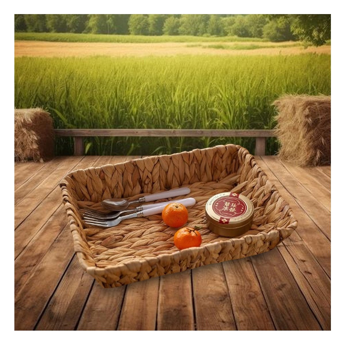 PACK2 CONTENEDOR TEJIDA RECTANGULAR GRASS 28X19X4CM MOSTAZA PARA GUARDAR Y+REGALO STICKER - 3