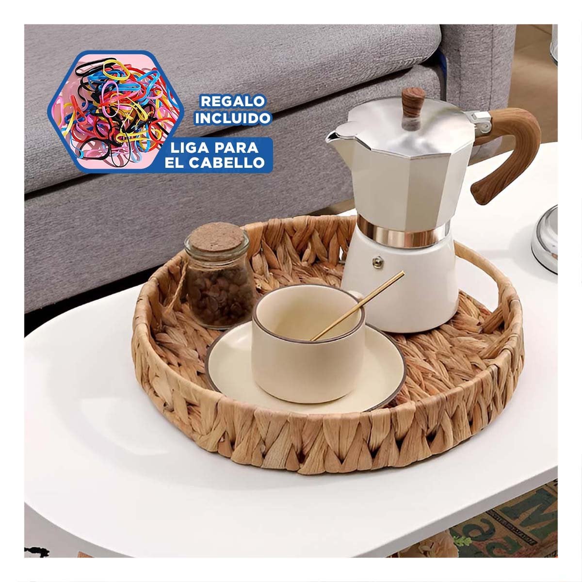 BANDEJA TEJIDA REDONDA GRASS 31X4CM MOSTAZA PARA SALA Y COMEDOR Y+LIGAS REGALO - 2
