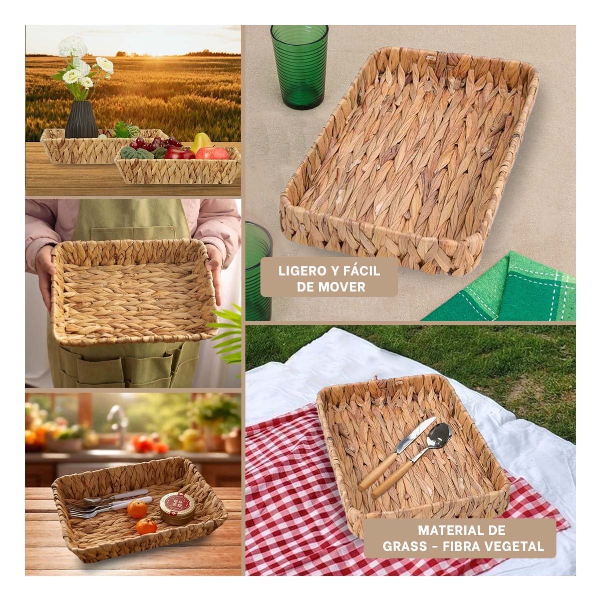 RECEPTACULO RECTANGULAR TEJIDA GRASS 28X19X4CM MOSTAZA PARA ALMACENAR ACCESORIOS Y+LIGAS REGALO - 1