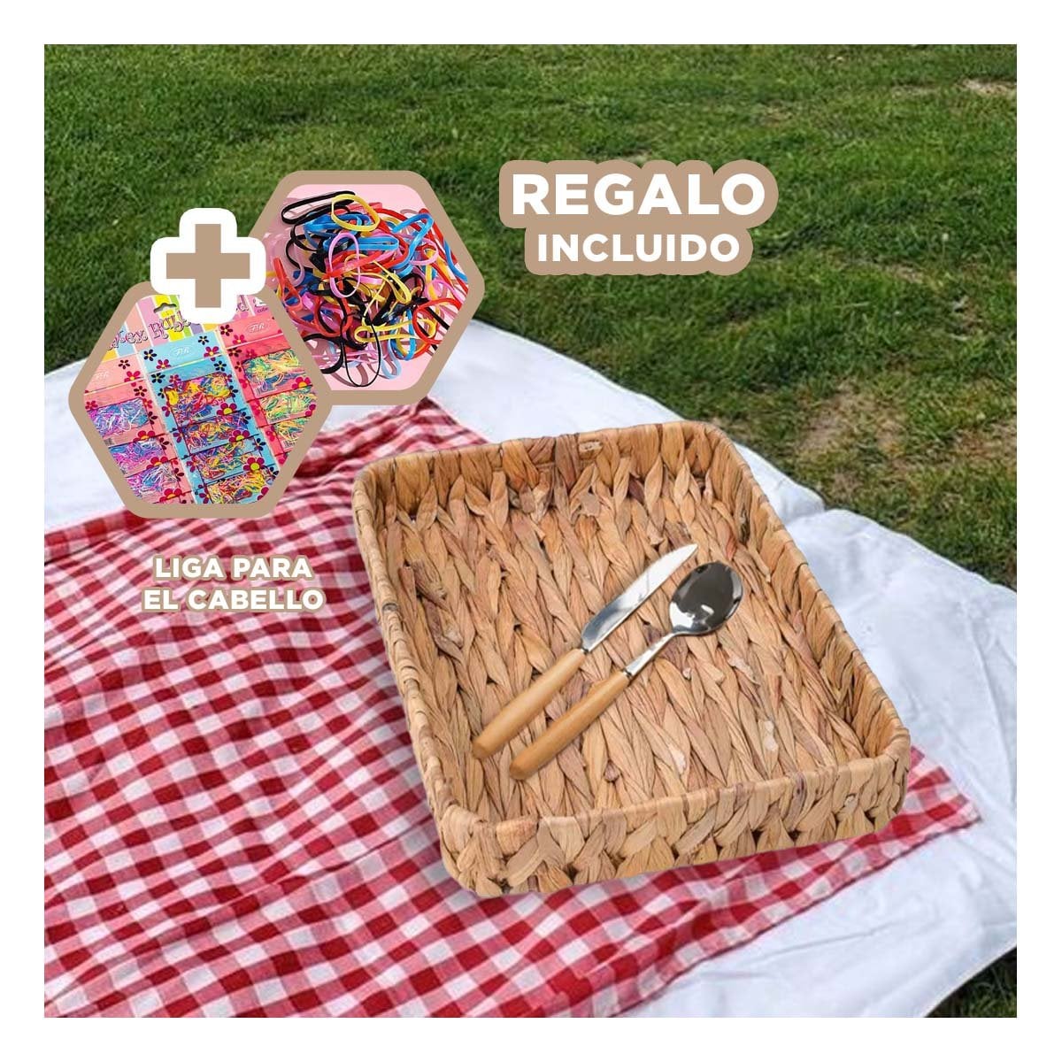 RECEPTACULO RECTANGULAR TEJIDA GRASS 28X19X4CM MOSTAZA PARA ALMACENAR ACCESORIOS Y+LIGAS REGALO - 2