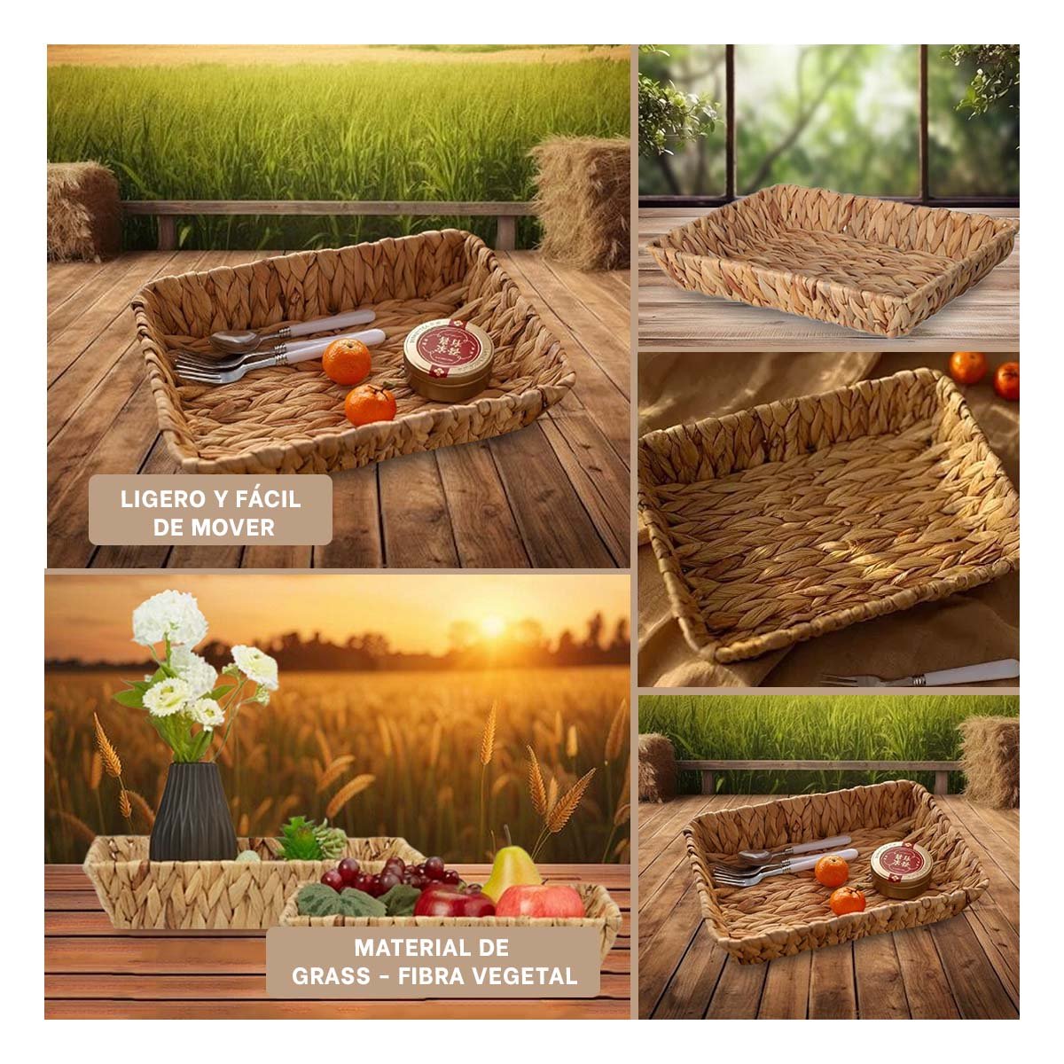 PACK6 CONTENEDOR TEJIDO RECTANGULAR GRASS 36X28X6CM MOSTAZA PARA ORDEN DEL HOGAR Y+PAPEL REGALO - 3