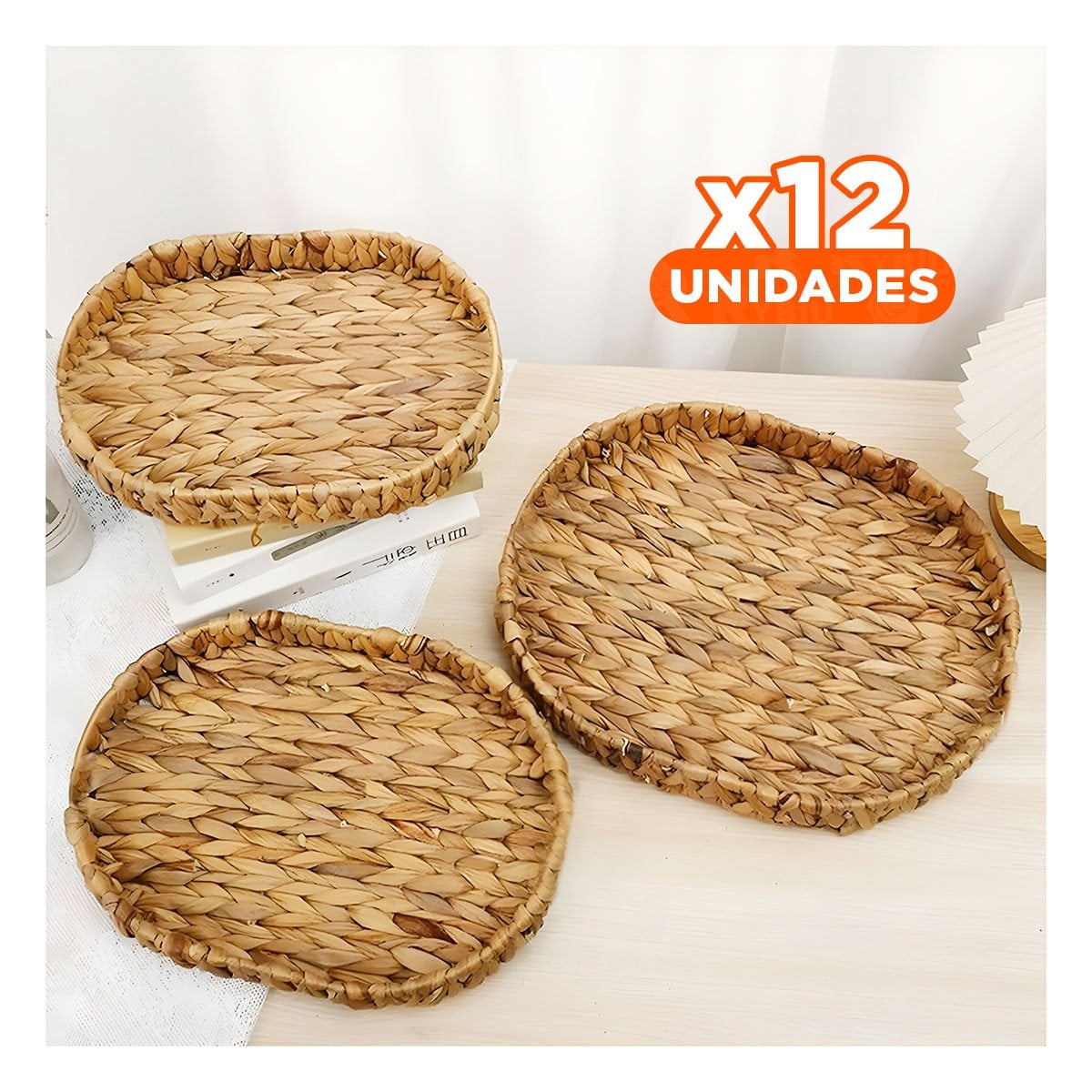 PACK12 CESTA TEJIDA OVALADA GRASS 29X20X4.5CM MOSTAZA PARA ORDENAR ACCESORIOS Y+PAPEL REGALO - 1