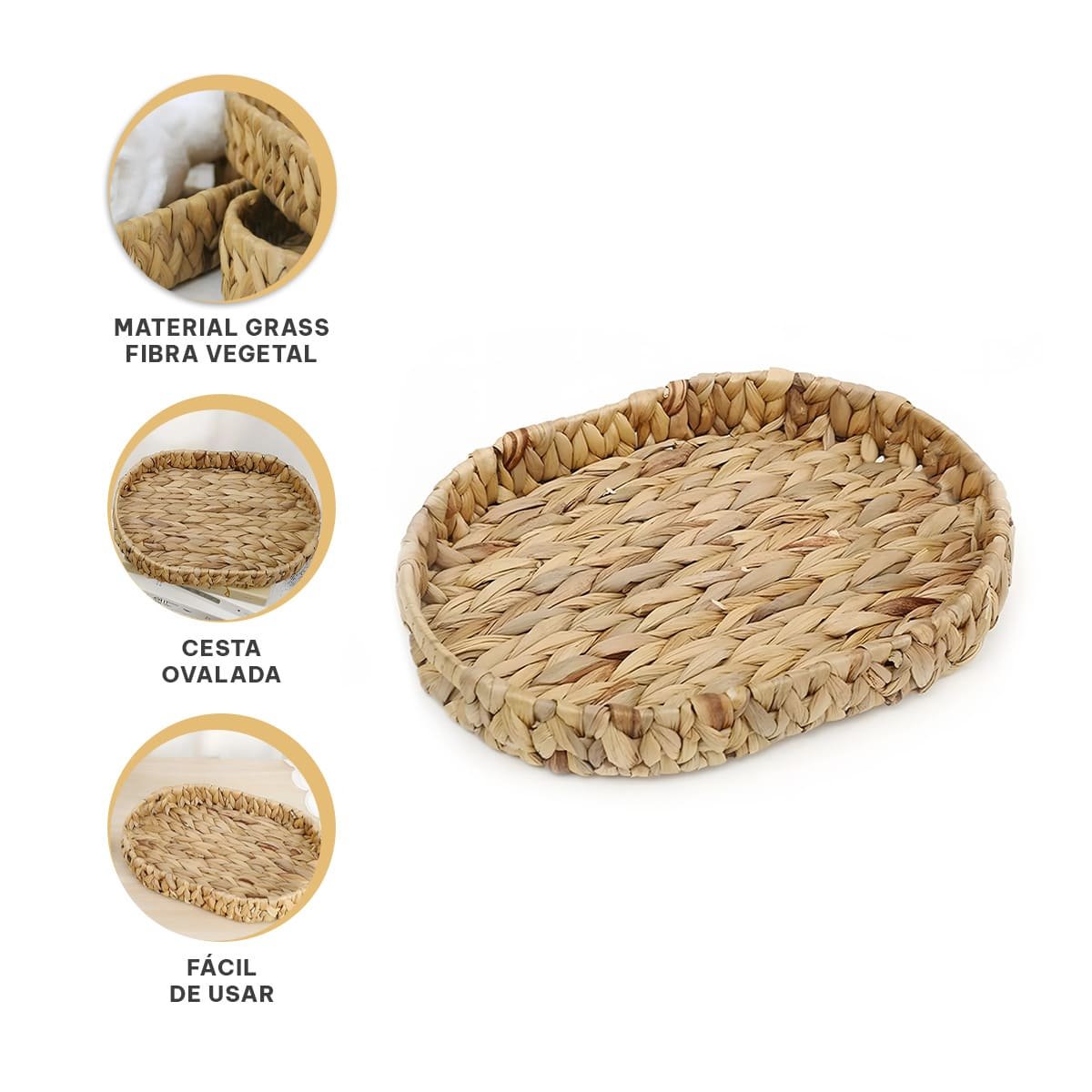 CANASTA TEJIDA OVALADA GRASS 29X20X4.5CM MOSTAZA PARA GUARDAR OBJETOS Y+PAPEL REGALO - 5